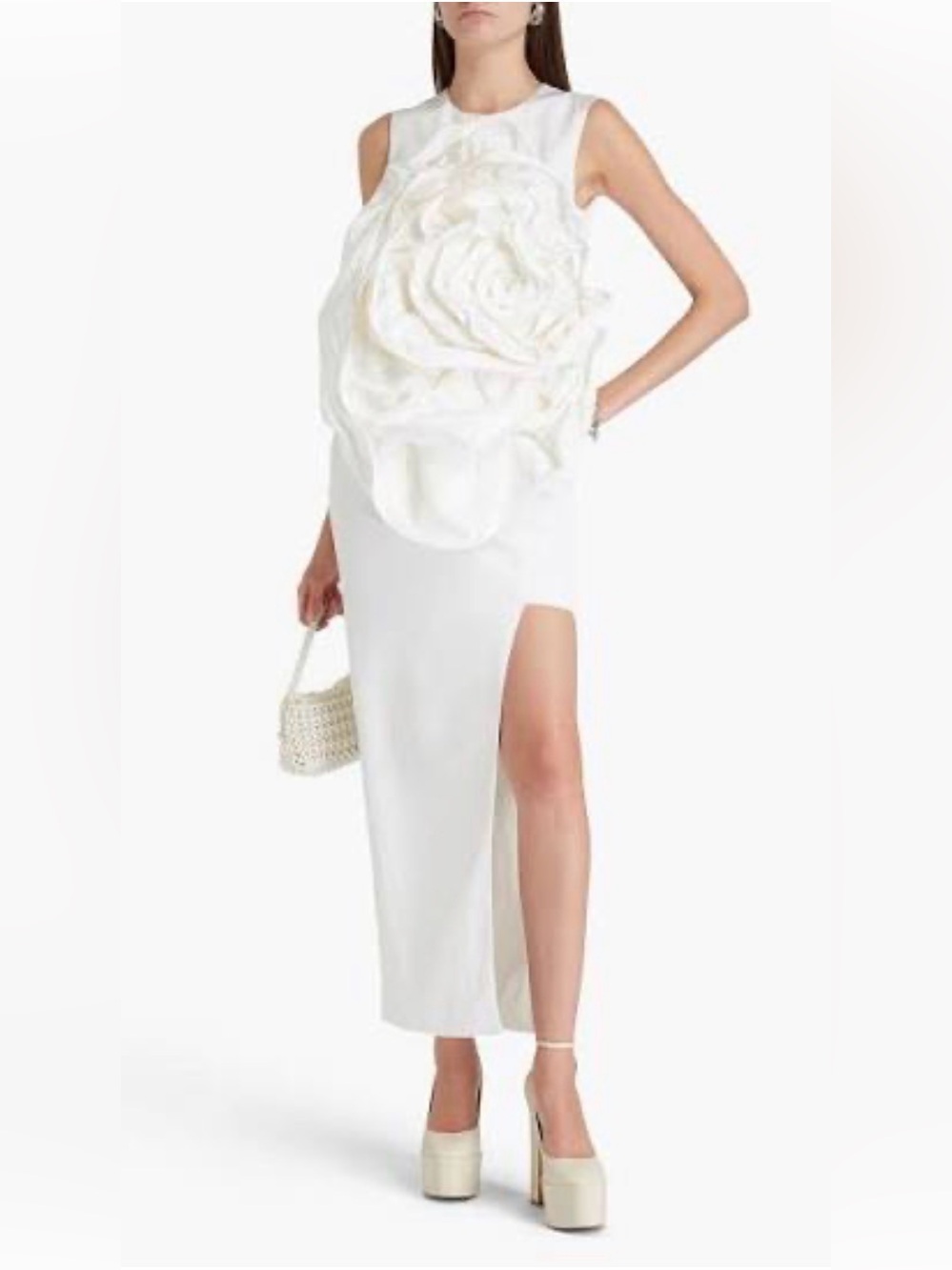 Huishan Zhang White Flower Appliqué Dress